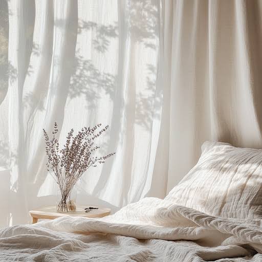 Bright and peaceful bedroom with comfortable bed